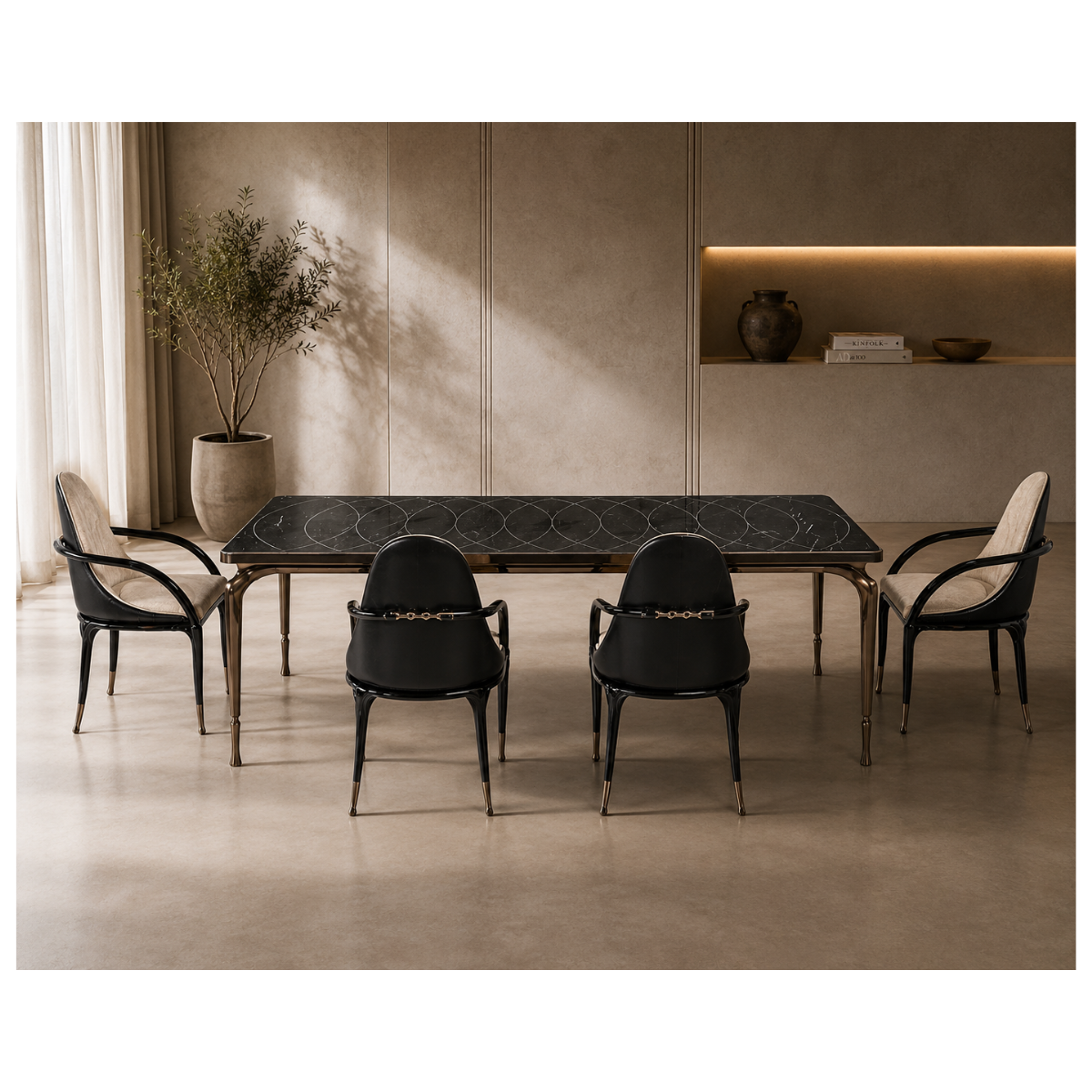 Nero Circle Inlay Dining Table